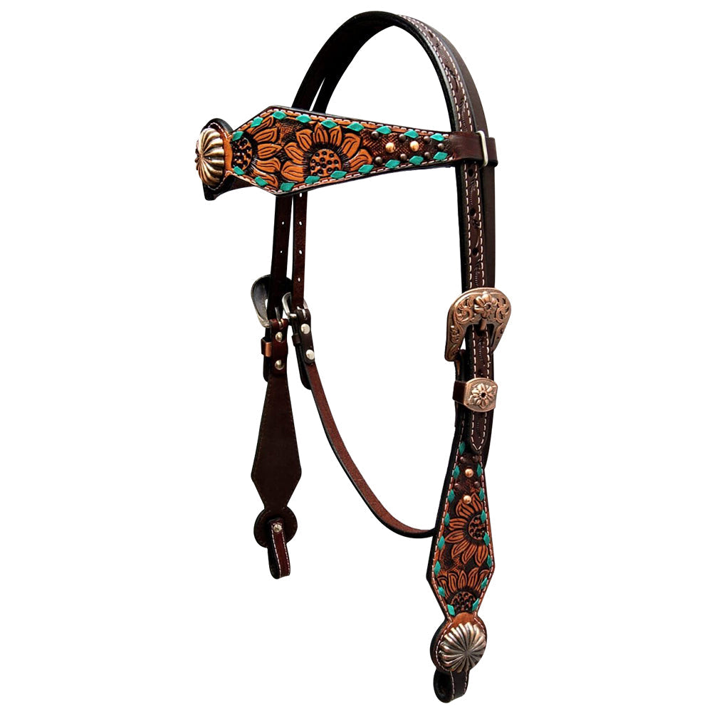 Bar H Equine Genuine Western American Leather Horse Premium Headstall &amp; Breast Collar Set