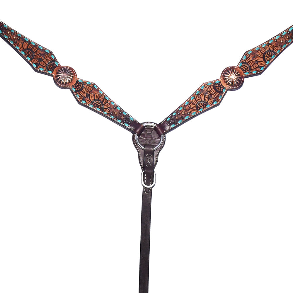 Bar H Equine Genuine Western American Leather Horse Premium Headstall &amp; Breast Collar Set
