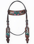 Bar H Equine American Leather Horse Saddle Tack One Ear Headstall | Breast Collar | Browband Headstall | Wither Strap | Tack Set for Horses BER170