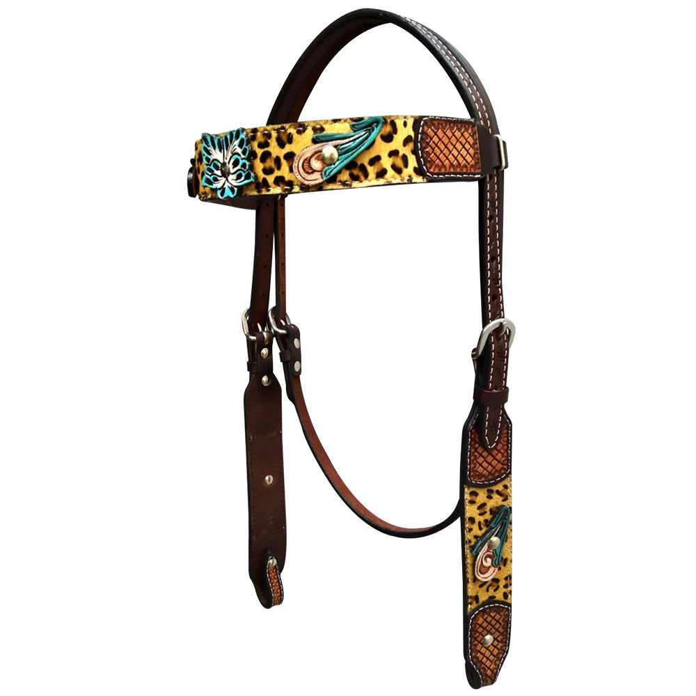 Bar H Equine Western Horse Floral Cheetah Print Genuine American Leather Tack Set