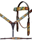 Bar H Equine Western Horse Floral Cheetah Print Genuine American Leather Tack Set