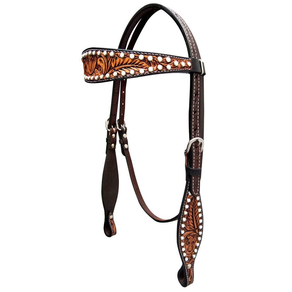 Bar H Equine Genuine Western American Leather Horse Premium Headstall &amp; Breast Collar Set