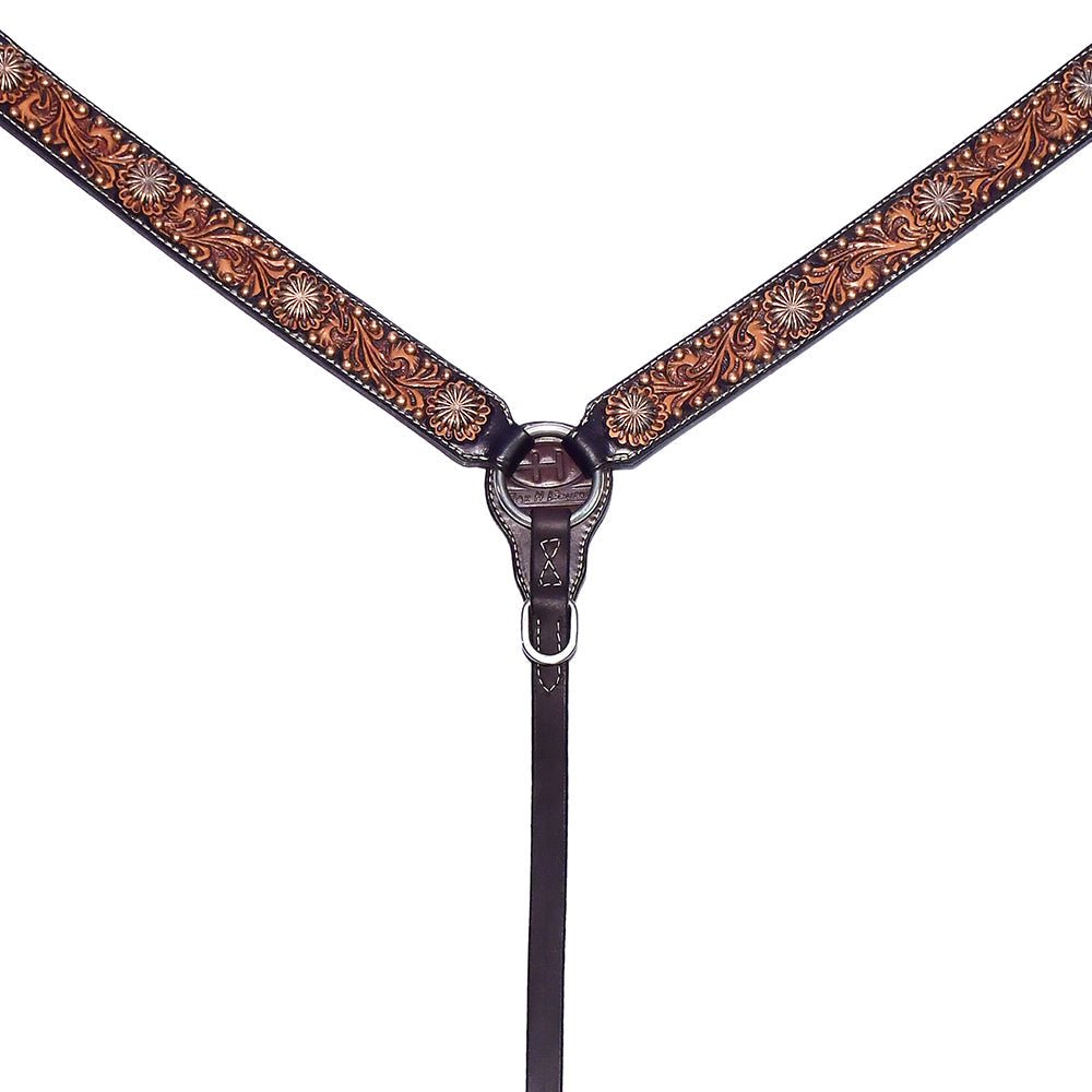 Bar H Equine Genuine Western American Leather Horse Premium Headstall &amp; Breast Collar Set
