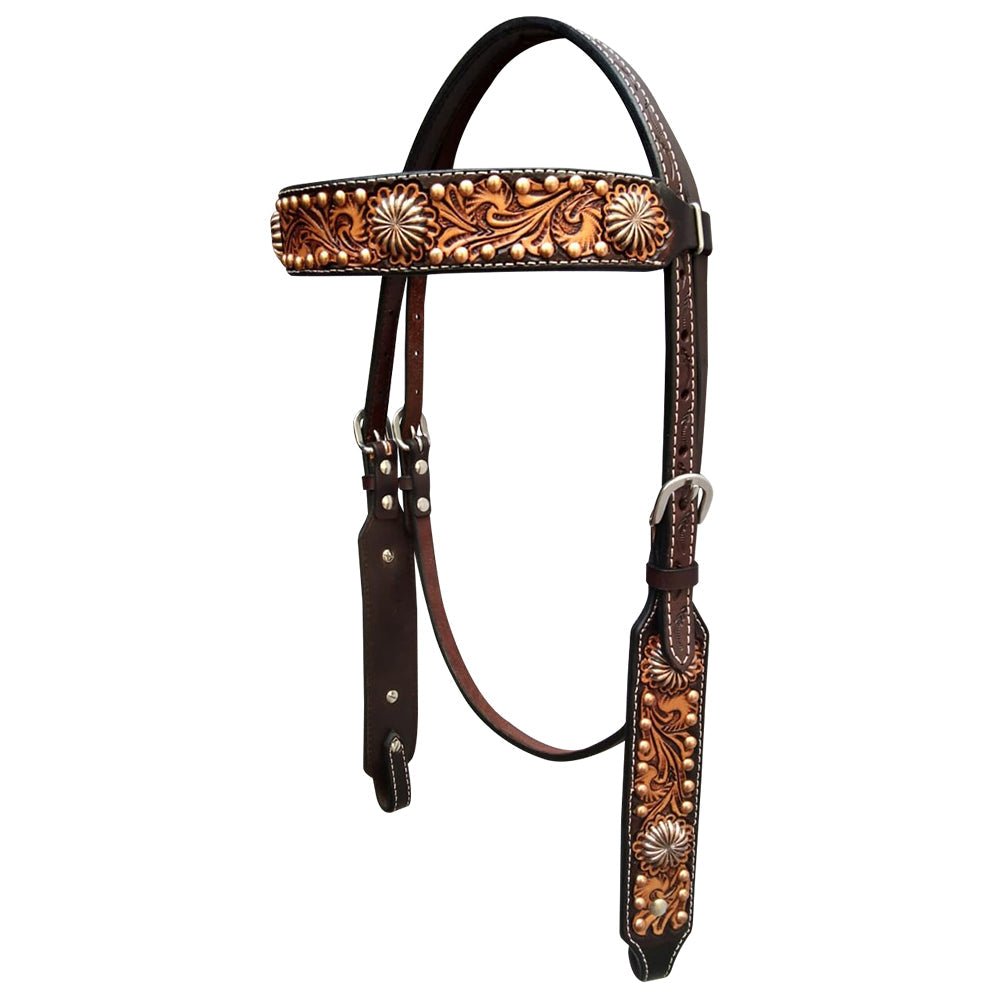 Bar H Equine Genuine Western American Leather Horse Premium Headstall &amp; Breast Collar Set