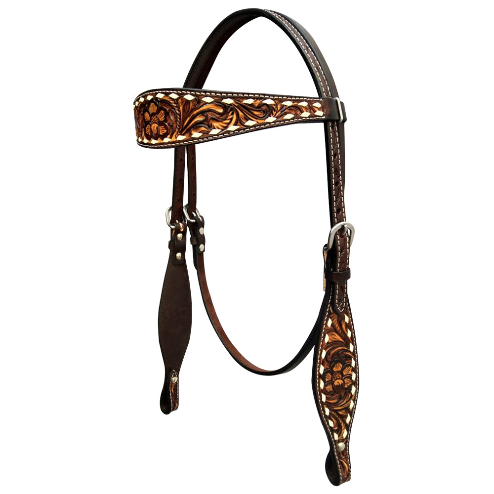 Bar H Equine Genuine Western American Leather Horse Premium Headstall &amp; Breast Collar Set