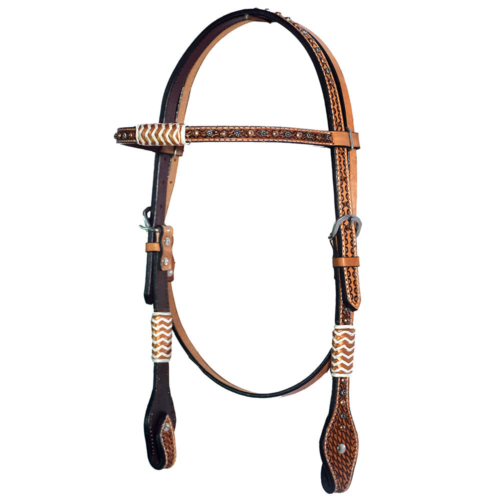 Bar H Equine Western Horse Rawhide Genuine American Leather Tack Set Brown