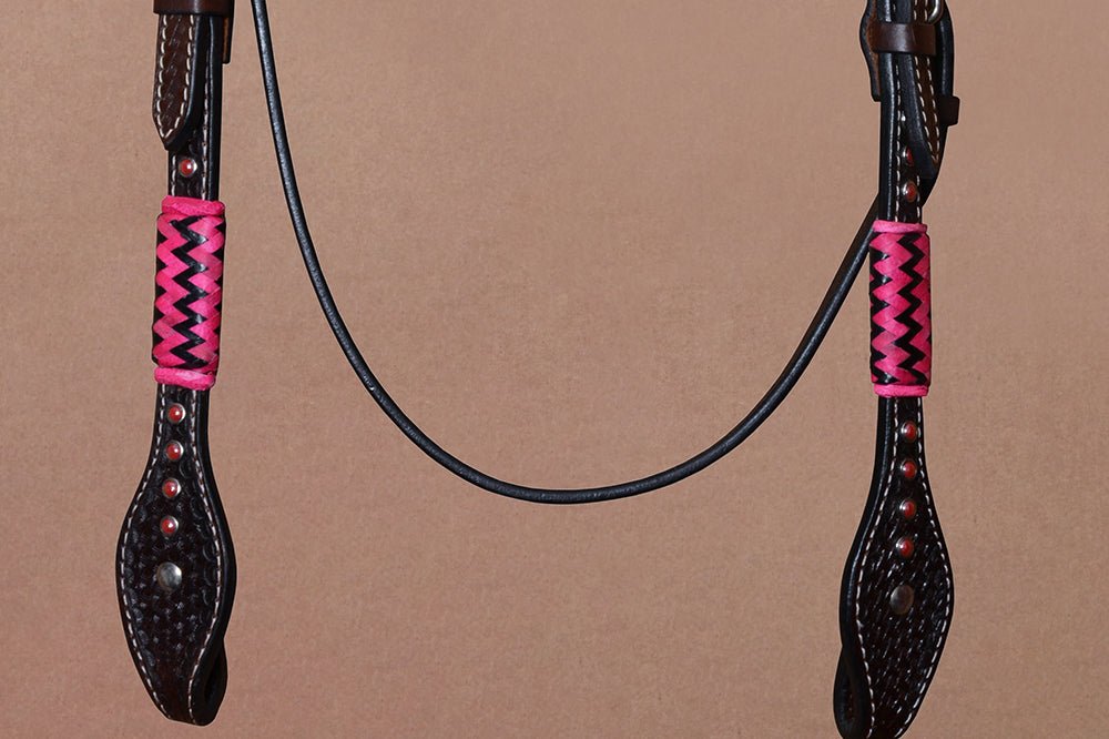Bar H Equine Genuine Western American Leather Horse Premium Headstall &amp; Breast Collar Set