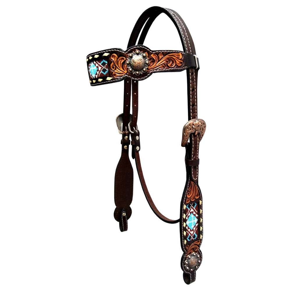 Bar H Equine Genuine Western American Leather Horse Premium Headstall &amp; Breast Collar Set