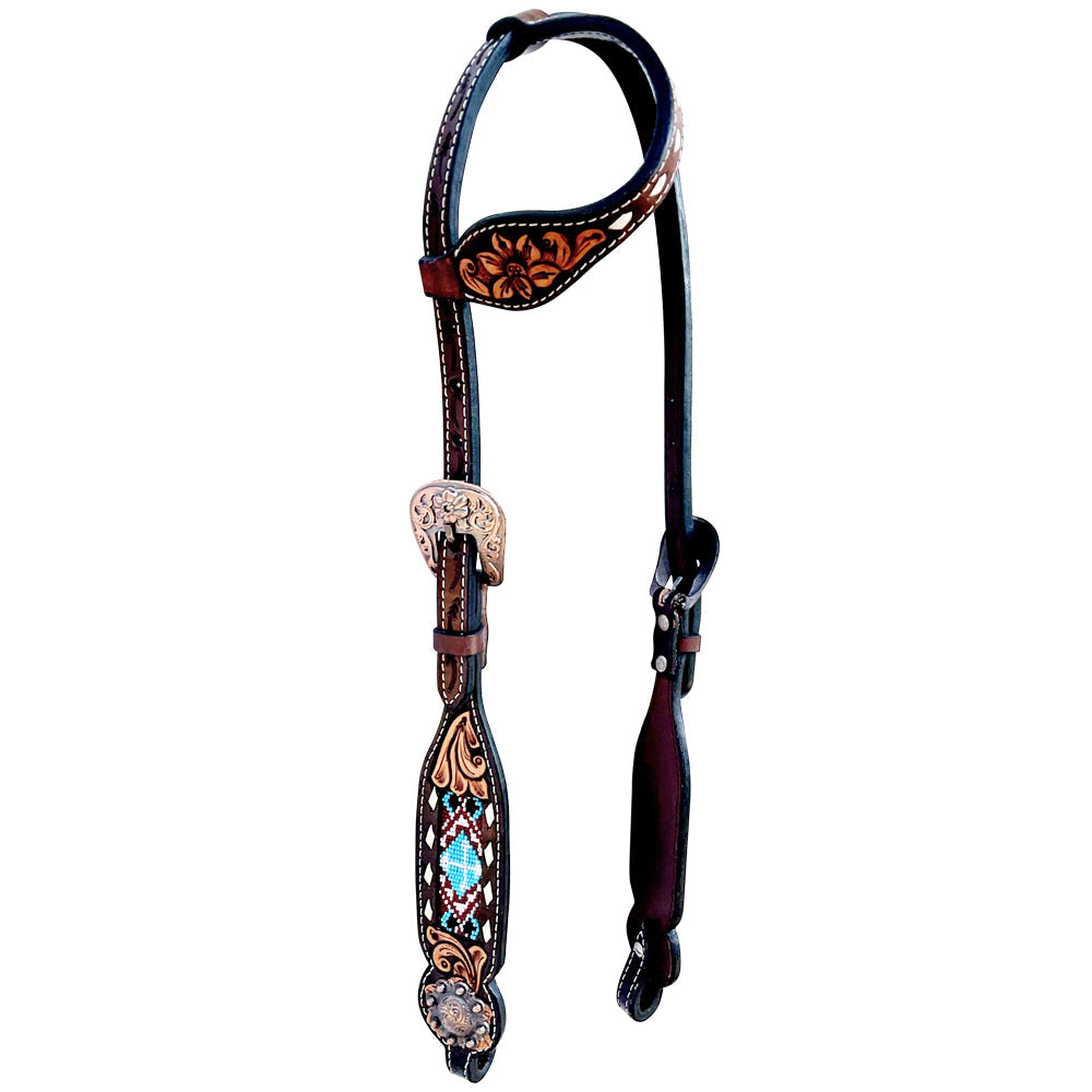 Bar H Equine Genuine Western American Leather Horse Premium Headstall &amp; Breast Collar Set