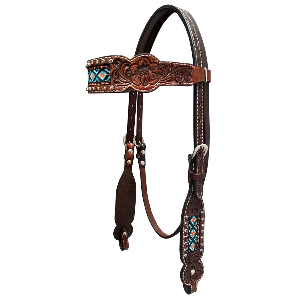 Bar H Equine American Leather Horse Saddle Tack One Ear Headstall | Breast Collar | Browband Headstall | Wither Strap | Tack Set BER229