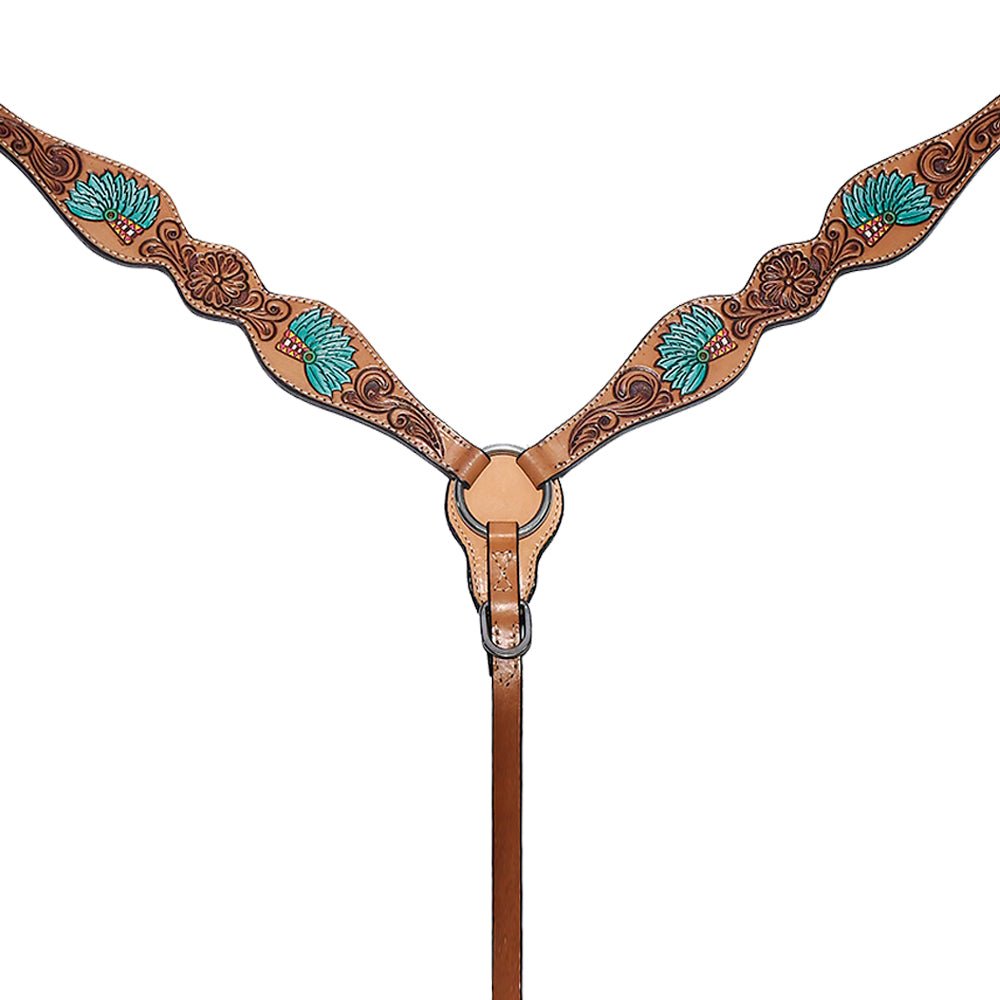 Bar H Equine Genuine Western American Leather Horse Premium Headstall &amp; Breast Collar Set