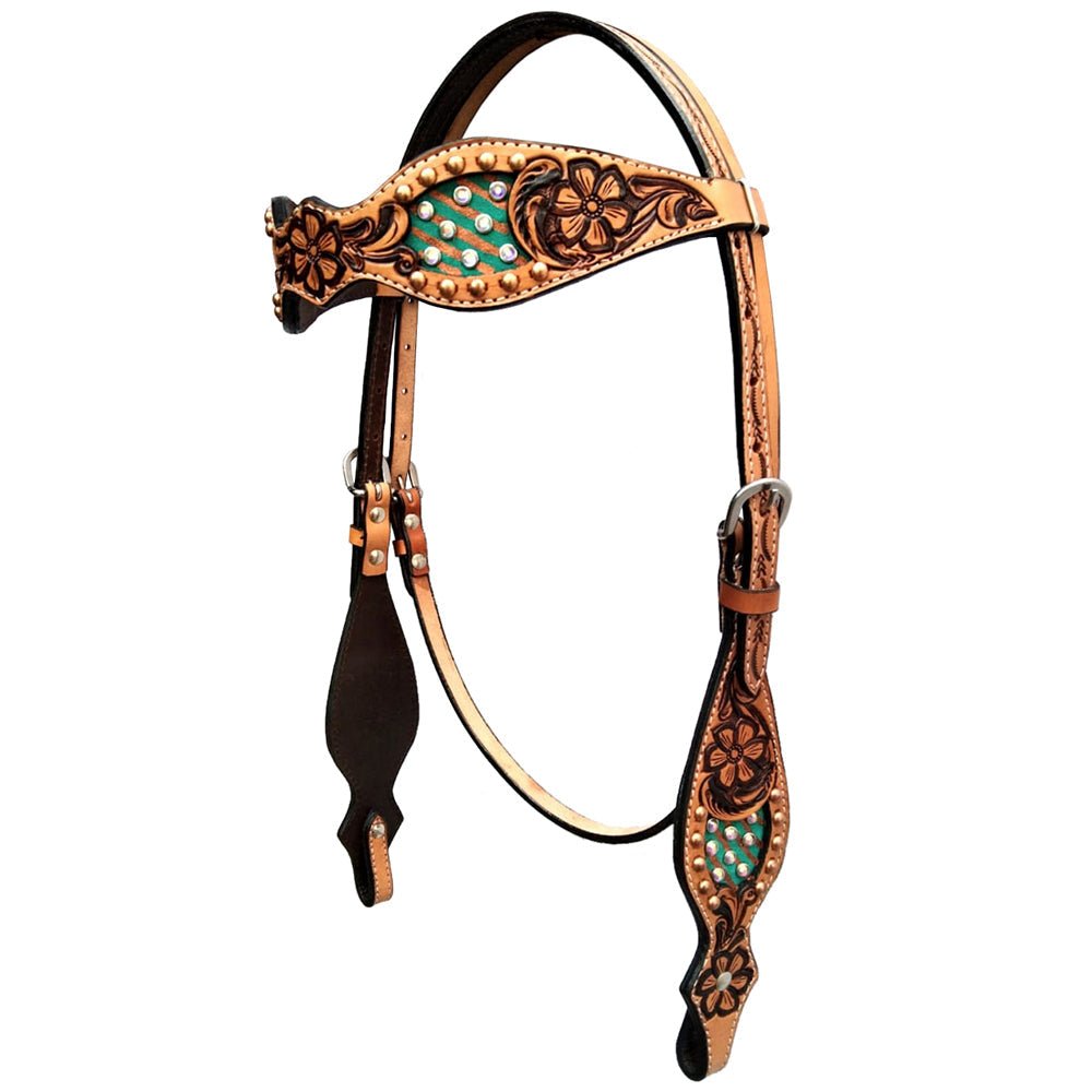 Bar H Equine Genuine Western American Leather Horse Premium Headstall &amp; Breast Collar Set