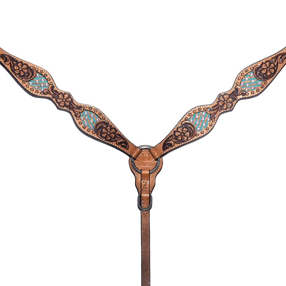 Bar H Equine Genuine Western American Leather Horse Premium Headstall &amp; Breast Collar Set