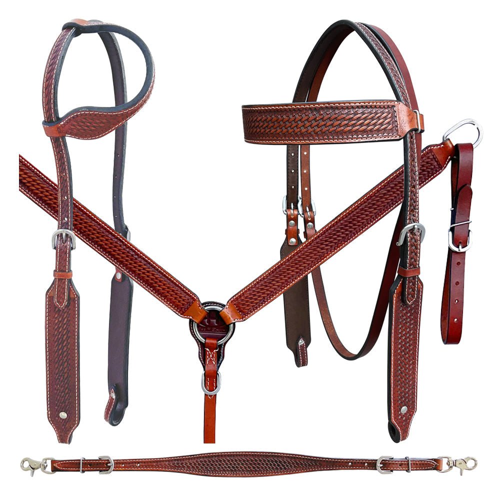 Bar H Equine Genuine Western American Leather Horse Premium Headstall &amp; Breast Collar Set