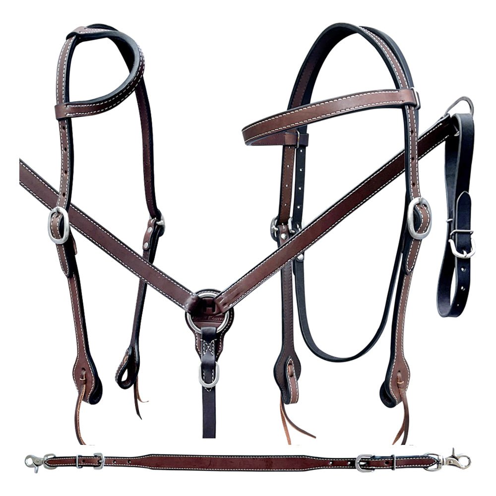 Bar H Equine Genuine Western American Leather Horse Premium Headstall &amp; Breast Collar Set