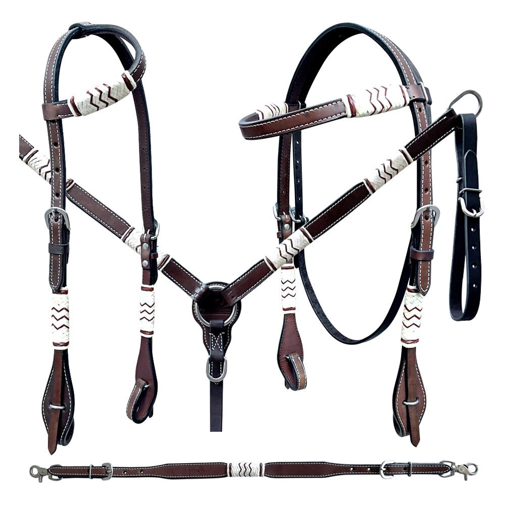 Bar H Equine Genuine Western American Leather Horse Premium Headstall &amp; Breast Collar Set