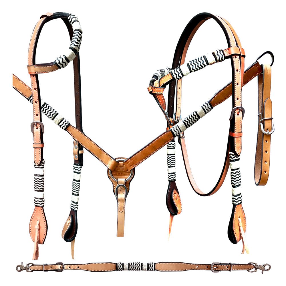 Bar H Equine Genuine Western American Leather Horse Premium Headstall &amp; Breast Collar Set