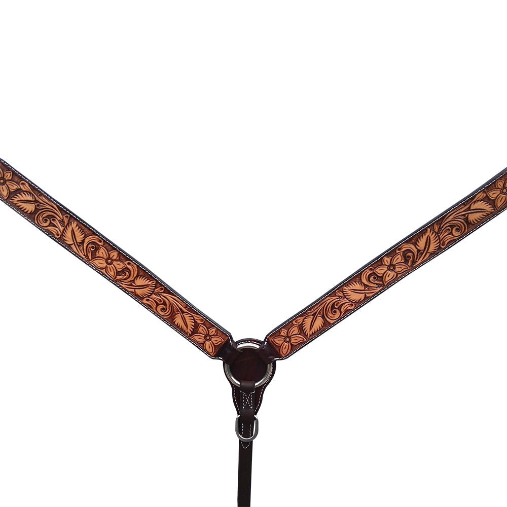 Bar H Equine Genuine Western American Leather Horse Premium Headstall &amp; Breast Collar Set