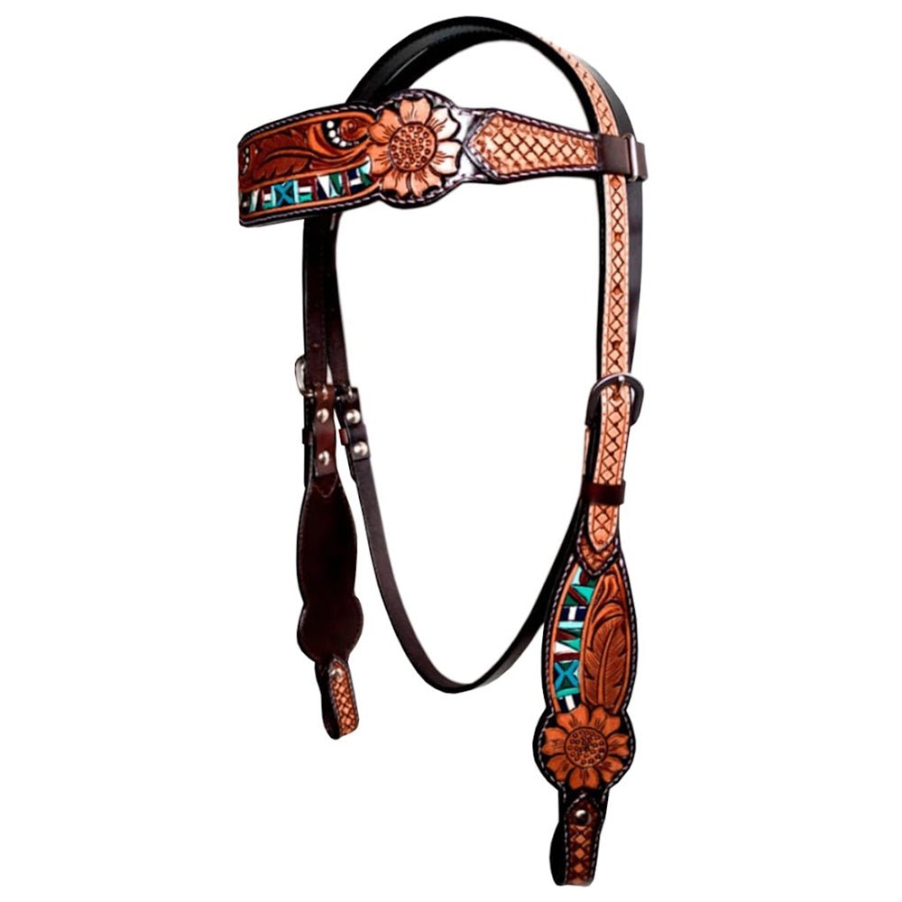 Bar H Equine Genuine Western American Leather Horse Premium Headstall &amp; Breast Collar Set