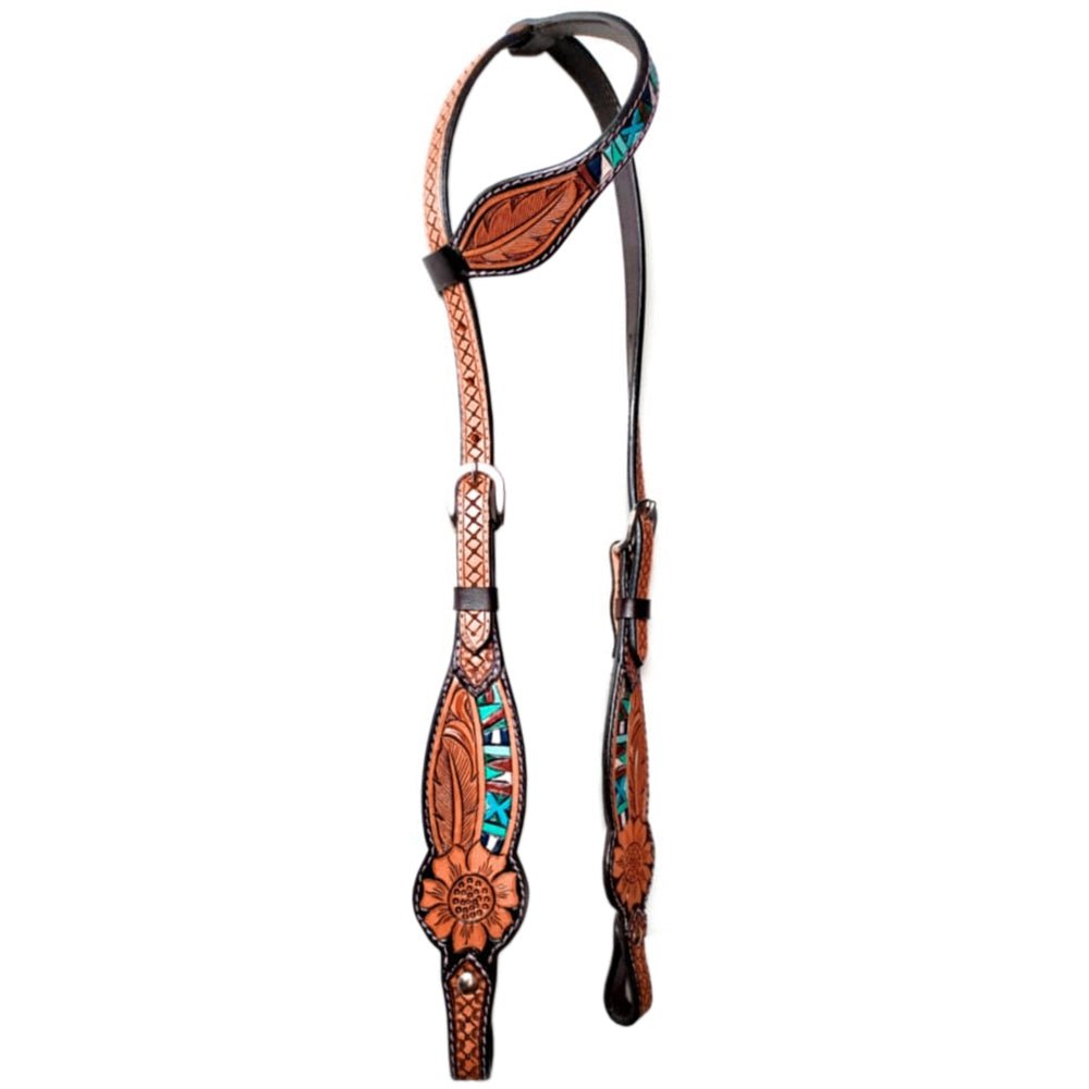 Bar H Equine Genuine Western American Leather Horse Premium Headstall &amp; Breast Collar Set