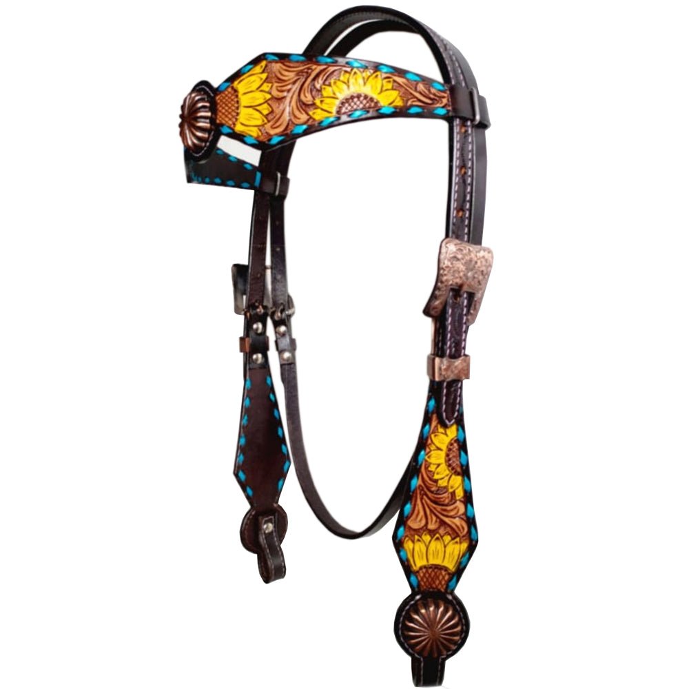 Bar H Equine Genuine Western American Leather Horse Premium Headstall &amp; Breast Collar Set