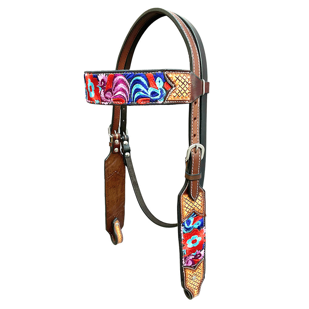 Bar H Equine Western Leather Horse Headstall &amp; Breast Collar Brown