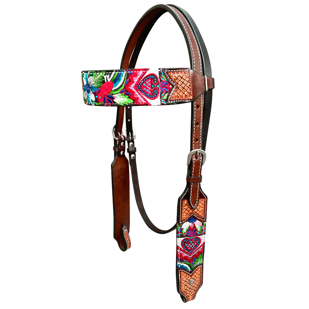 Bar H Equine Western Leather Horse Headstall &amp; Breast Collar Brown