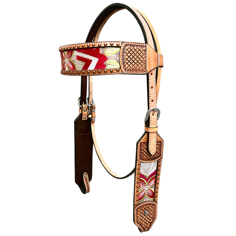 Bar H Equine Western Leather Horse Headstall &amp; Breast Collar Brown