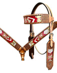 Bar H Equine Western Leather Horse Headstall & Breast Collar Brown
