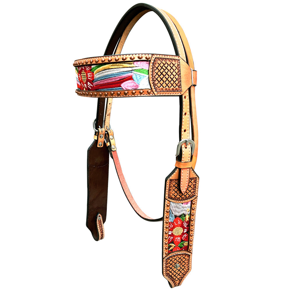 Bar H Equine Western Leather Horse Headstall &amp; Breast Collar Tan
