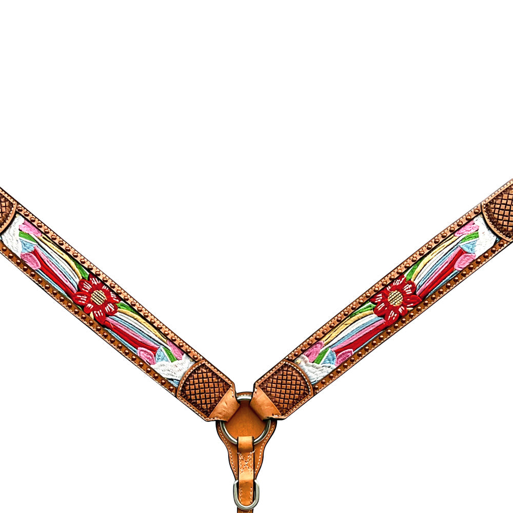 Bar H Equine Western Leather Horse Headstall &amp; Breast Collar Tan