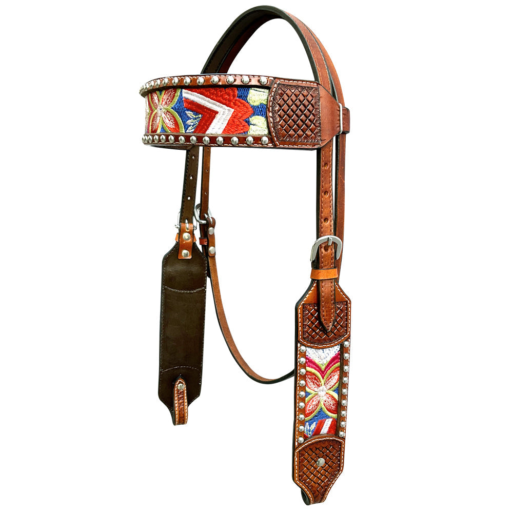Bar H Equine Western Leather Horse Headstall &amp; Breast Collar Brown