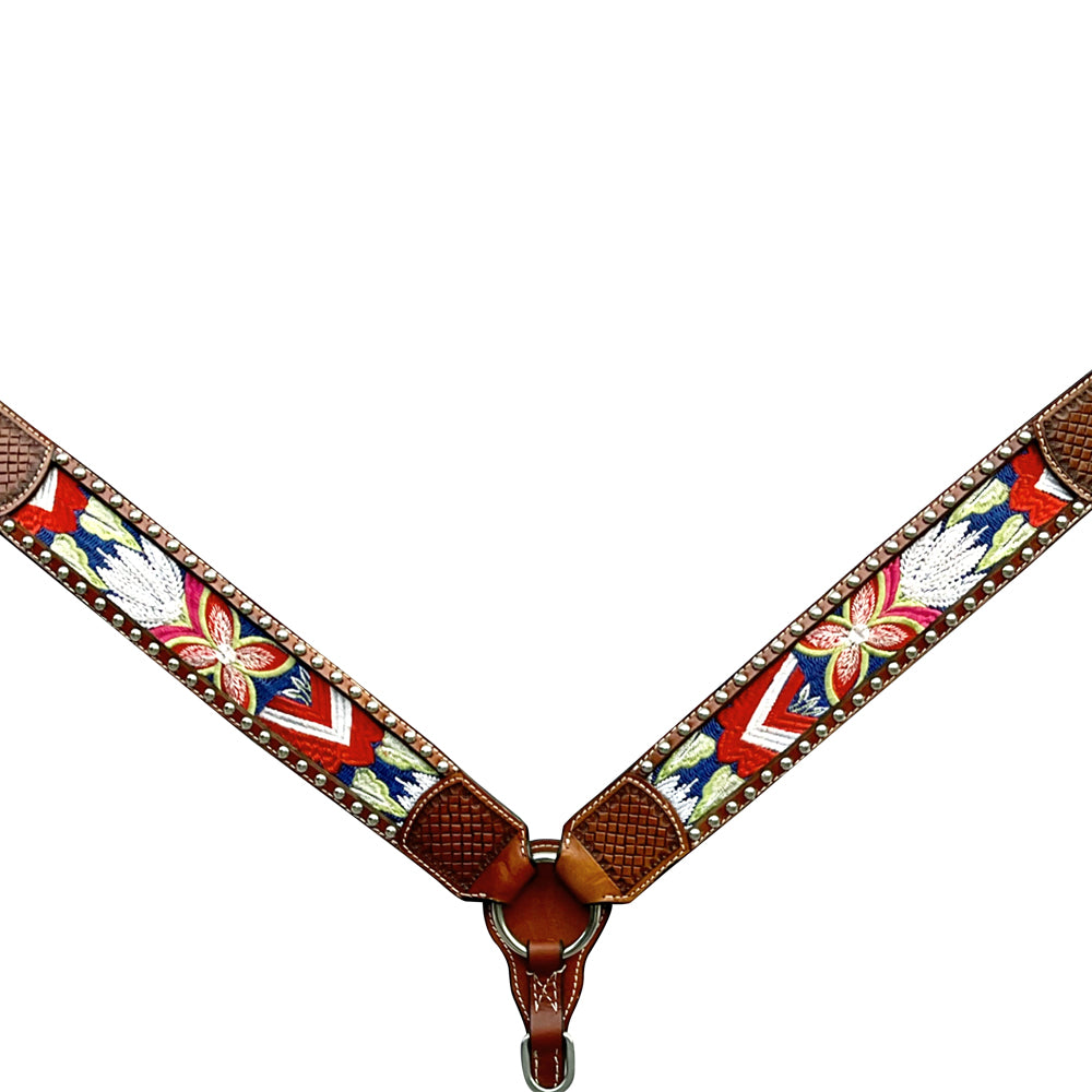 Bar H Equine Western Leather Horse Headstall &amp; Breast Collar Brown