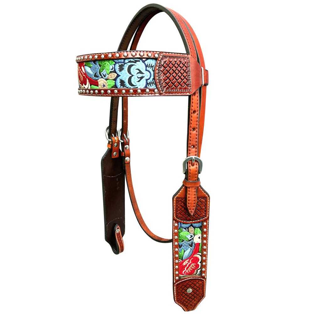 Bar H Equine Western Leather Horse Headstall &amp; Breast Collar Brown