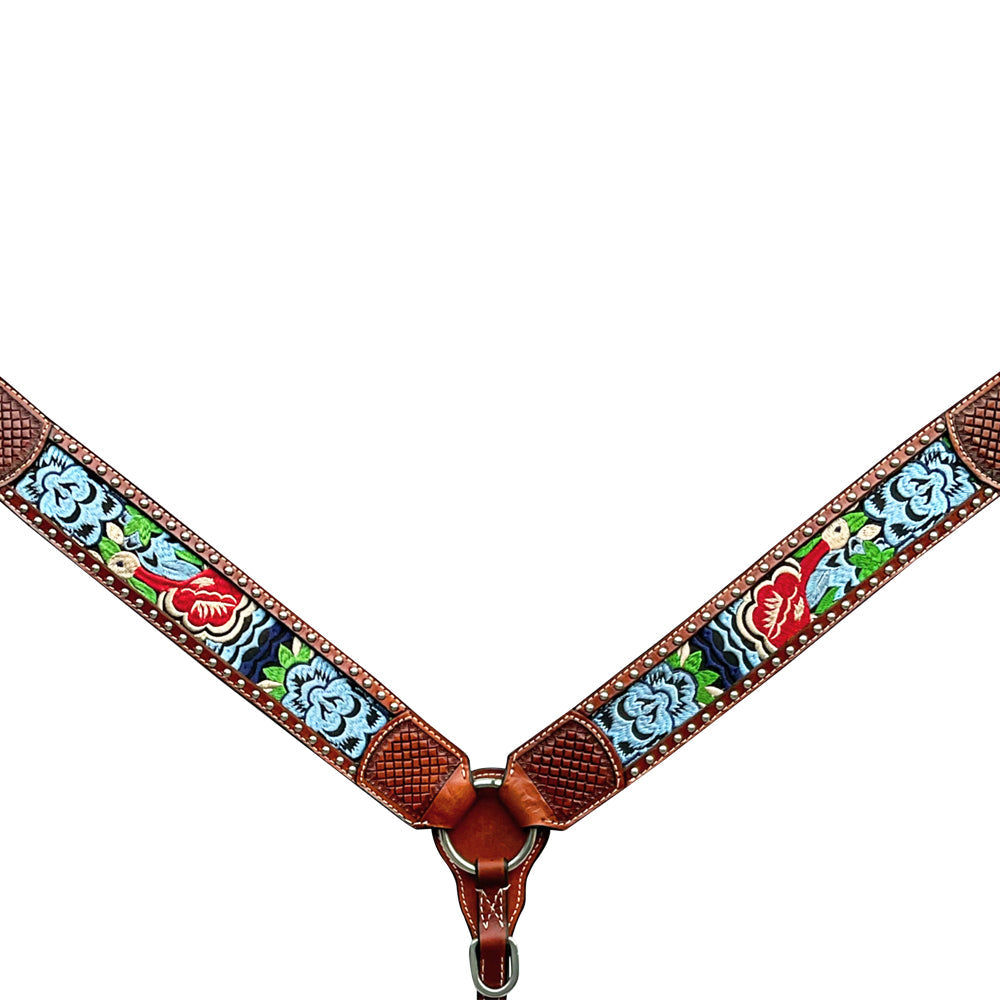 Bar H Equine Western Leather Horse Headstall &amp; Breast Collar Brown