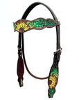 Bar H Equine Horse Genuine Leather Floral Design Hand Painted Tack Set Brown