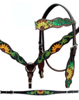 Bar H Equine Horse Genuine Leather Floral Design Hand Painted Tack Set Brown