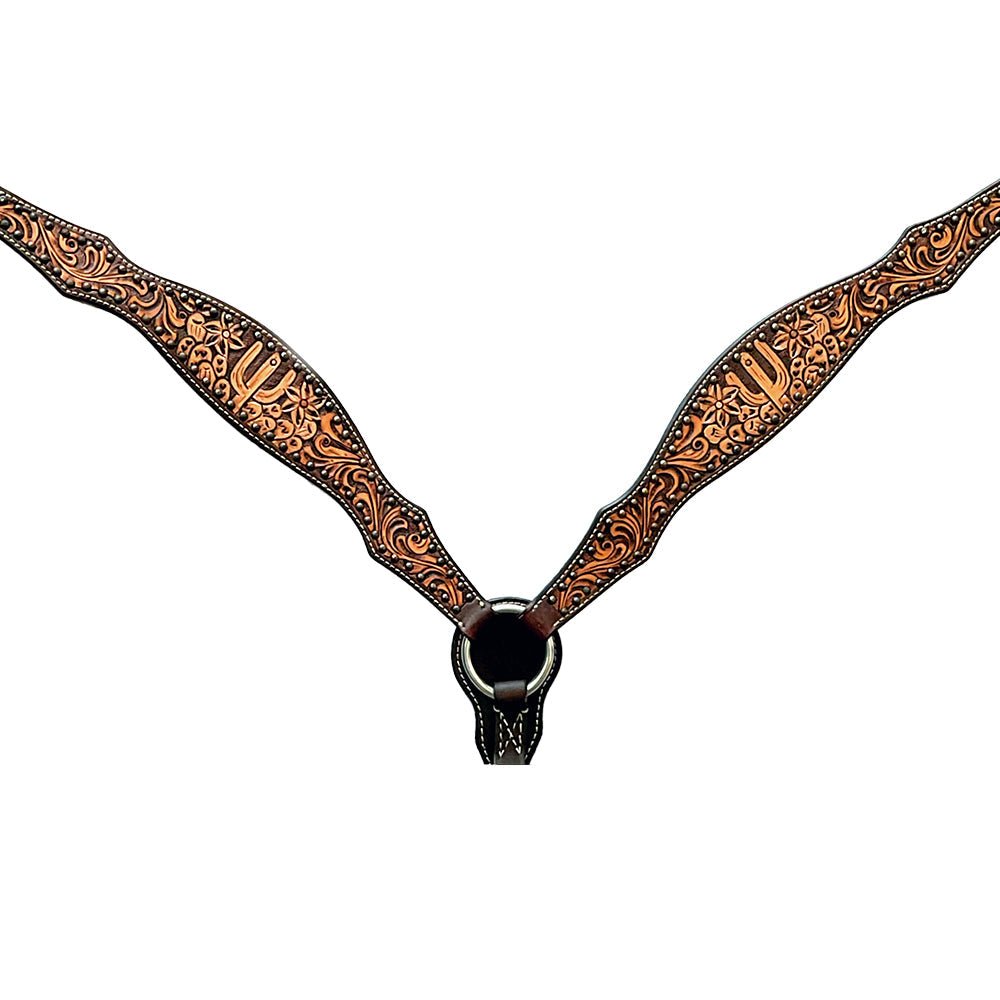 Bar H Equine Genuine Western American Leather Horse Premium Headstall &amp; Breast Collar Set