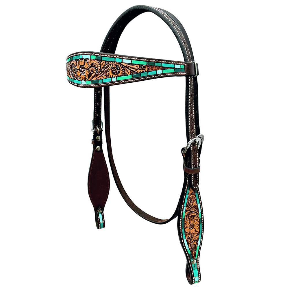 Bar H Equine Genuine Western American Leather Horse Premium Headstall &amp; Breast Collar Set