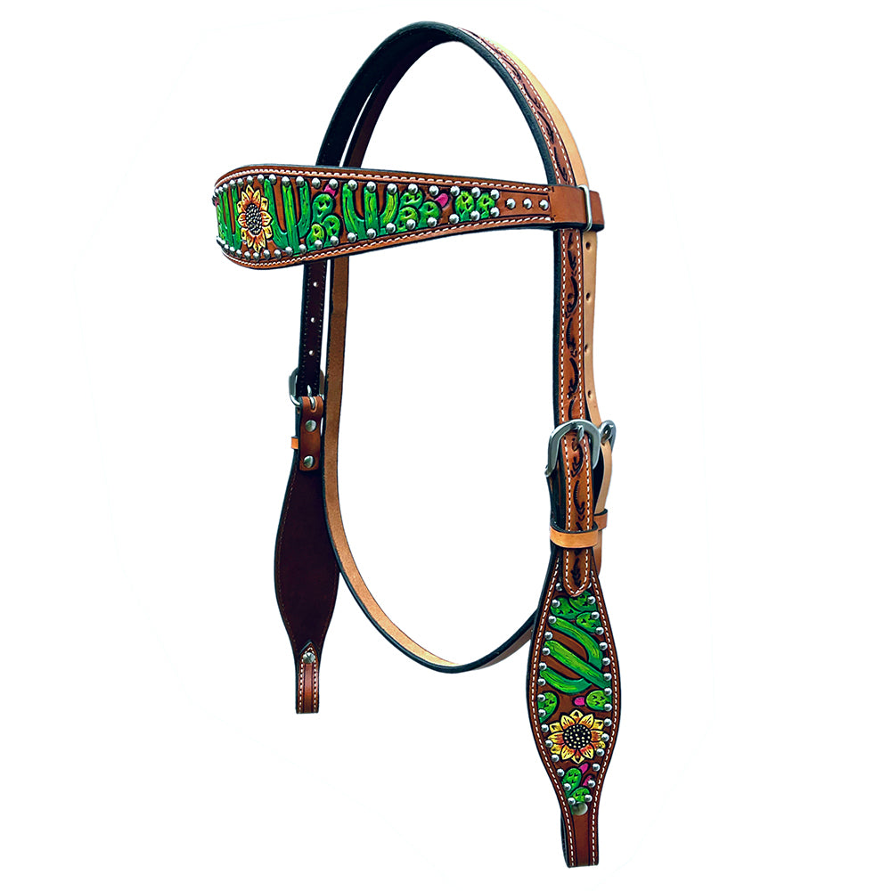 Bar H Equine Genuine Western American Leather Horse Premium Headstall &amp; Breast Collar Set