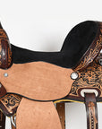 COMFYTACK Western Horse Barrel Racing American Leather Saddle Floral Carved & Tack Set Dark Brown