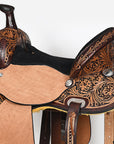 COMFYTACK Western Horse Barrel Racing American Leather Saddle Floral Carved & Tack Set Dark Brown