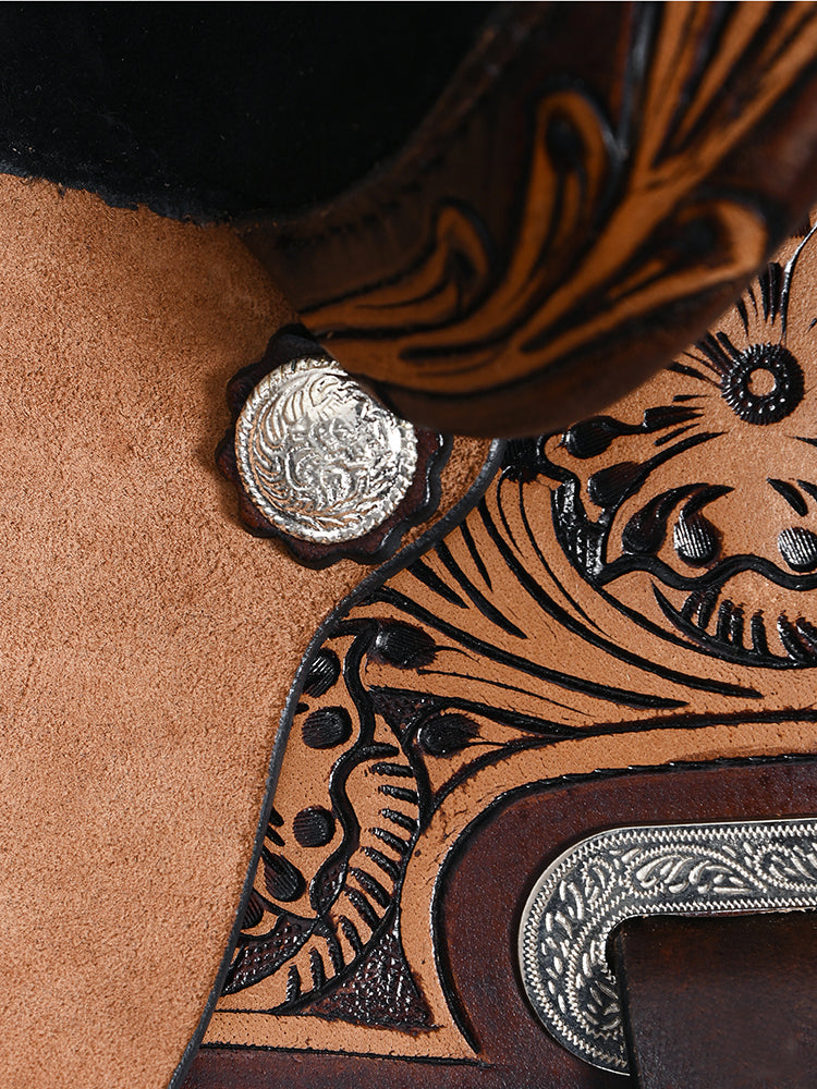 COMFYTACK Western Horse Barrel Racing American Leather Saddle Floral Carved &amp; Tack Set Dark Brown