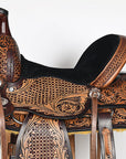 COMFYTACK Western Horse Barrel Racing American Leather Saddle Floral Carved & Tack Set Dark Brown