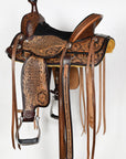 COMFYTACK Western Horse Barrel Racing American Leather Saddle Floral Carved & Tack Set Dark Brown