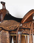 COMFYTACK Western Horse Barrel Racing American Leather Saddle Floral Carved & Tack Set Dark Brown