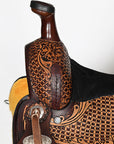 COMFYTACK Western Horse Barrel Racing American Leather Saddle Floral Carved & Tack Set Dark Brown