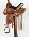COMFYTACK Western Horse Barrel Racing American Leather Saddle Floral Carved & Tack Set Brown