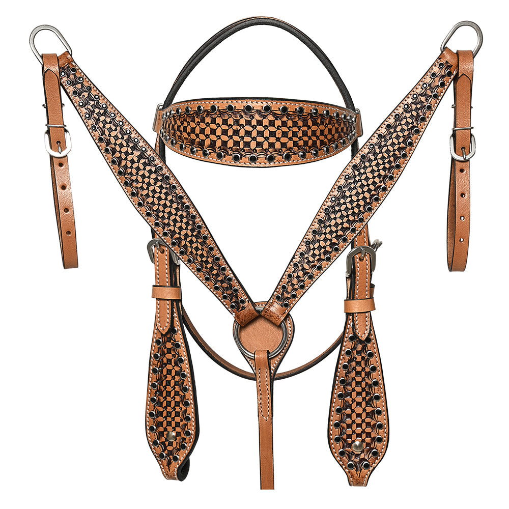 COMFYTACK Western Horse Barrel Racing American Leather Saddle Floral Carved &amp; Tack Set Brown
