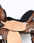 COMFYTACK Western Horse Barrel Racing American Leather Saddle Floral Carved & Tack Set Dark Brown